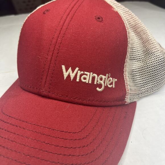 Wrangler Trucker Adjustable Hat With American Flag On Back. Red Wrangler Hat - Picture 2 of 16